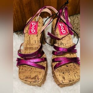 Pop Fuchsia Cork Wedges